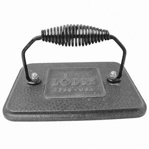 Lodge *1896 Cast Iron Bacon Burger Sandwich Grill Press Spiral Handle